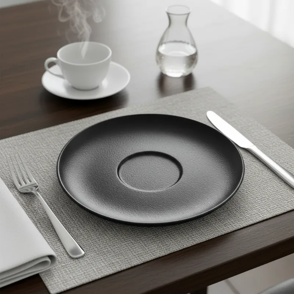 Producto - Plato De Cafe 12 Cm Porcelana Premium Fine Plus Baralee Negro / 095301AN