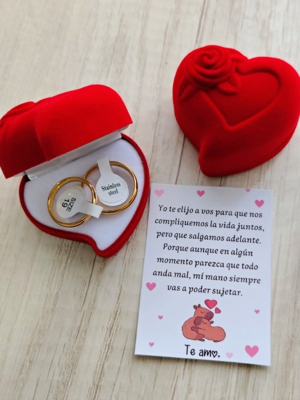 Producto - Par de alianzas doradas + cajita y tarjeta