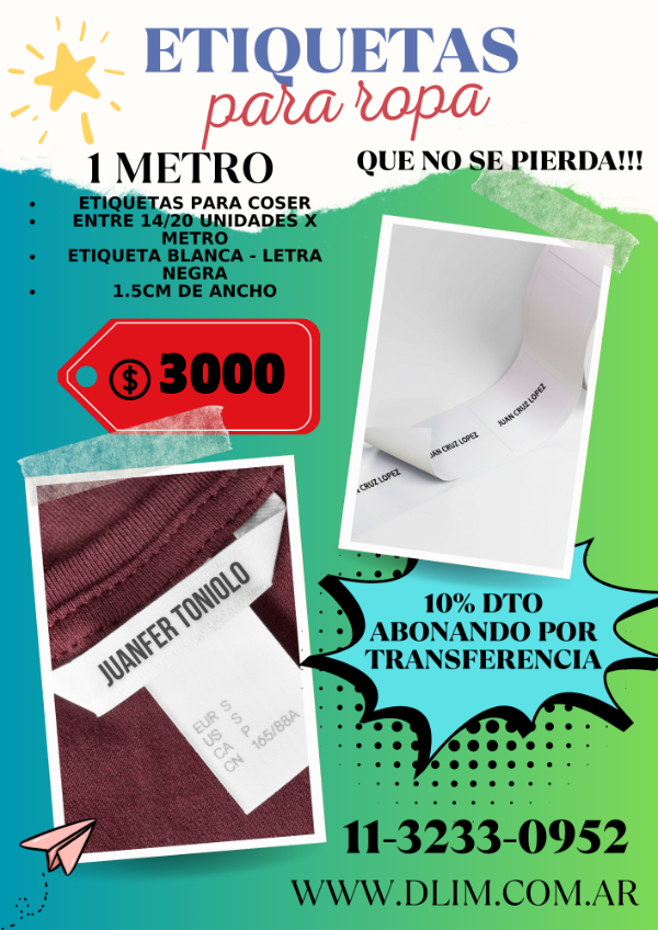 Producto - ETIQUETAS TEXTILES (para coser)