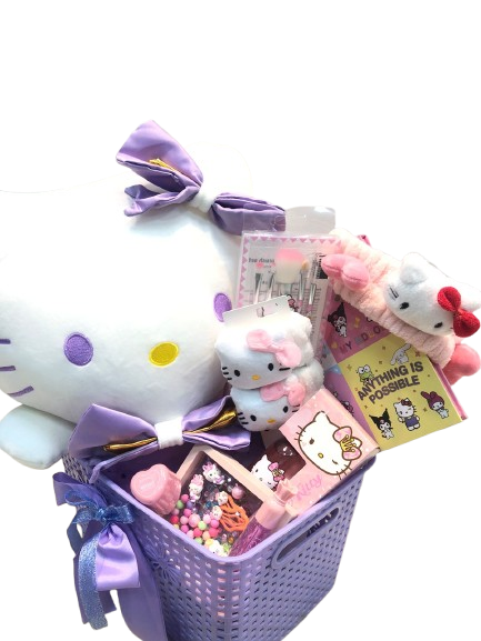Producto - CANASTA CON PELUCHE KITTY CON MANTA + MAQUILLAJE