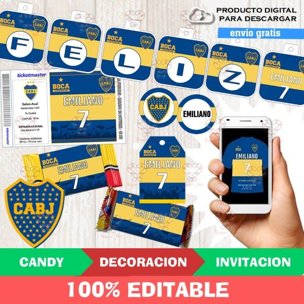 Producto - Kit Imprimible Boca Juniors Futbol Editable