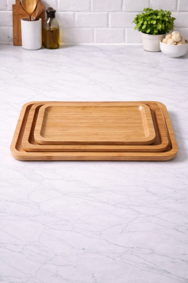 Producto - Bandeja rectangular de bambú con Canal Antiderrame