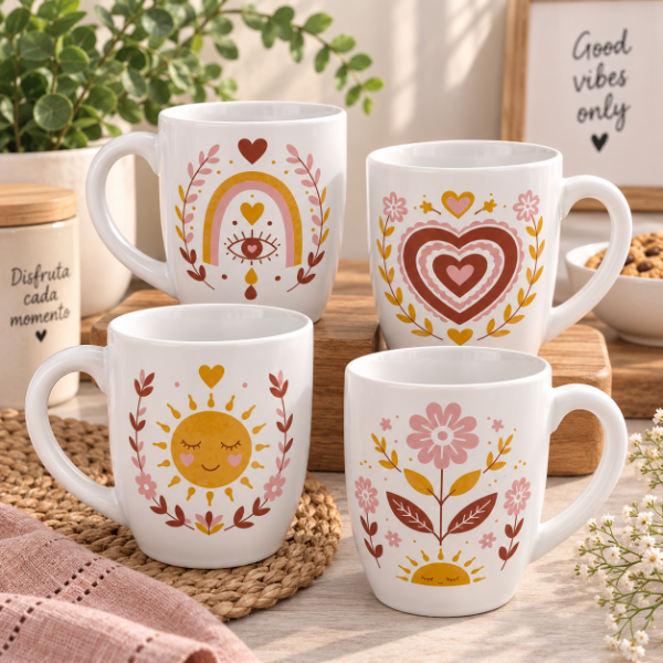 Producto - SET DE 4 TAZAS BOMBE ALMA BOHO DE CERAMICA VITRIFICADAS - 0