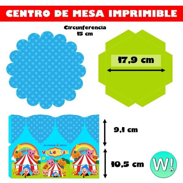Producto - Kit Imprimible Centro Mesa Hexagonal Plim Plim (Grande) - 2