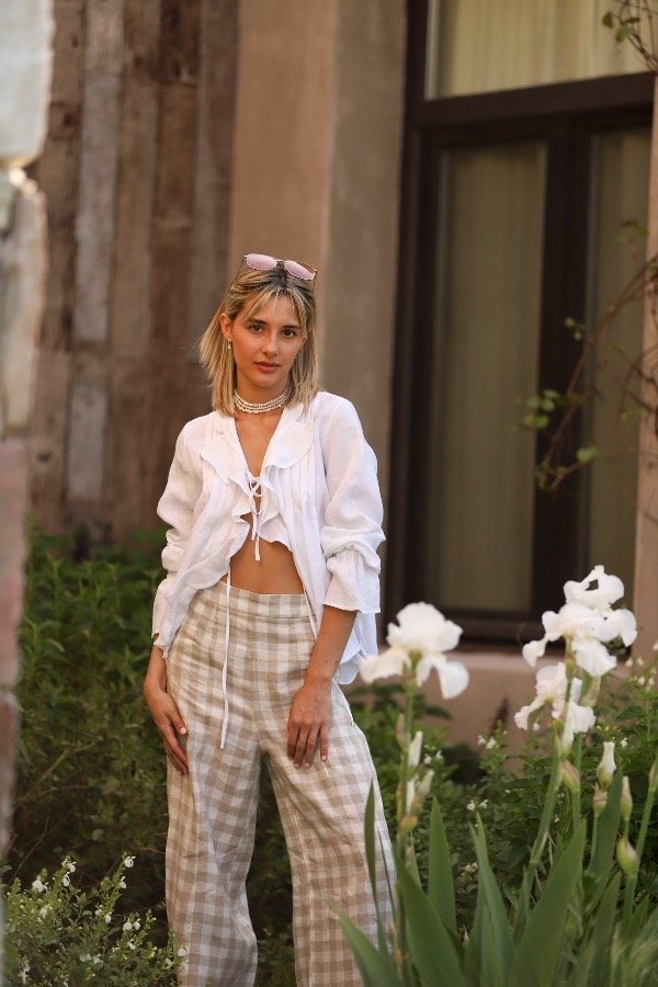 Producto - The high rise linen pants checked / Pantalon tiro alto