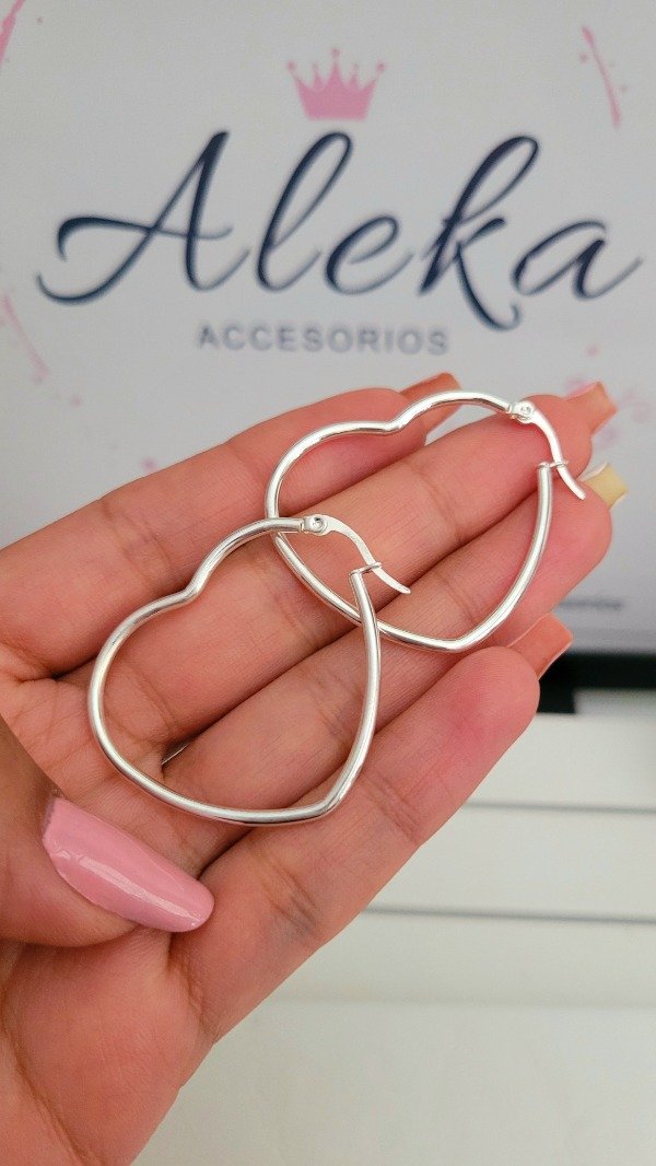 Producto - Argollas forma de corazón(4.0mm)de acero blanco