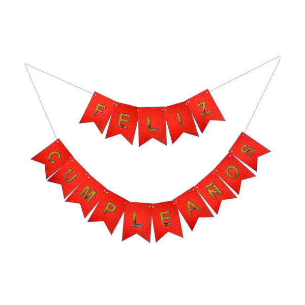 Producto - Banderin letra dorada FELIZ CUMPLEAÑOS color rojo