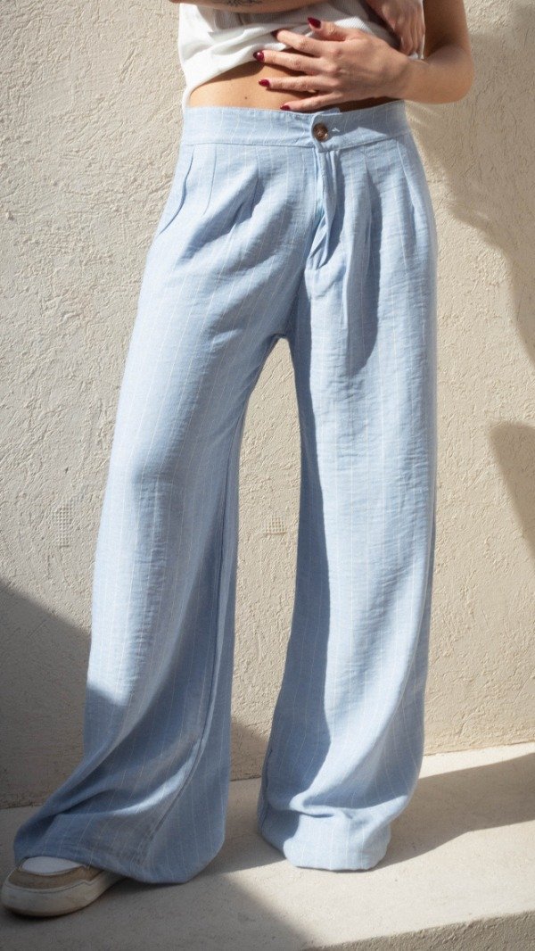 Producto - Pantalón Ancho Con Botón Lino Rayado Ancho (Art. 5402)
