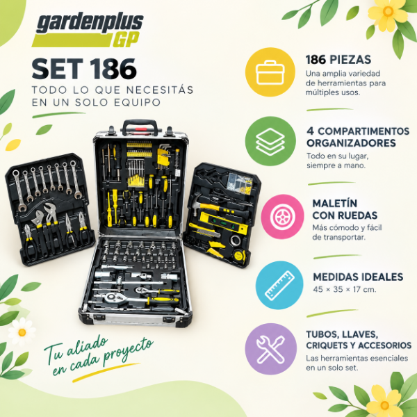 Producto - SET DE HERRAMIENTAS GARDENPLUS GP 186 PIEZAS