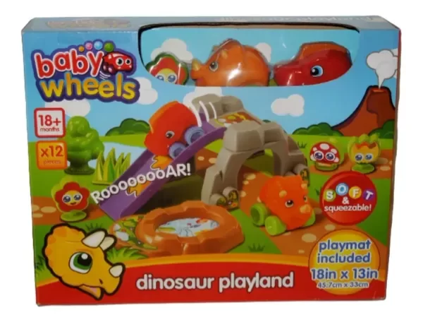 Producto - Baby Wheels Dinosaur Playland Playset De Dinosaurios + Autos De Goma + Lamina
