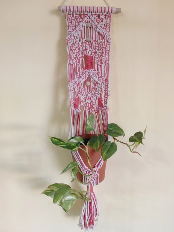 Producto - Portamaceta Colgante en Macramé- Tapiz Bicolor