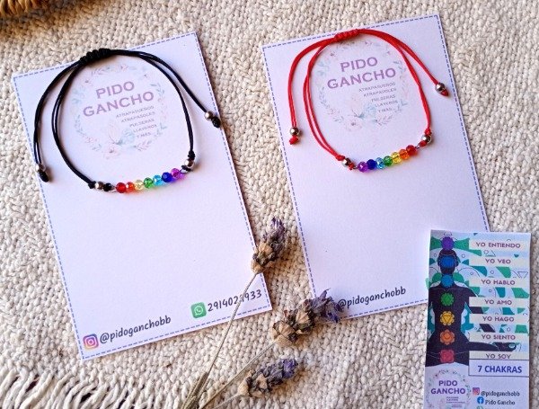 Producto - Pulsera de hilo, con 7 chakras de cristal de roca 4 mm