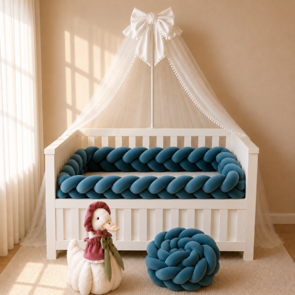 Producto - Chichonera Trenzada para Cuna y Cama 3 Cabos Plush (Azul Océano)