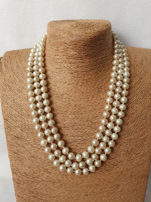 Producto - Collar de Perlas Satin Enfiladas Tres Vueltas Broche Plata - 0