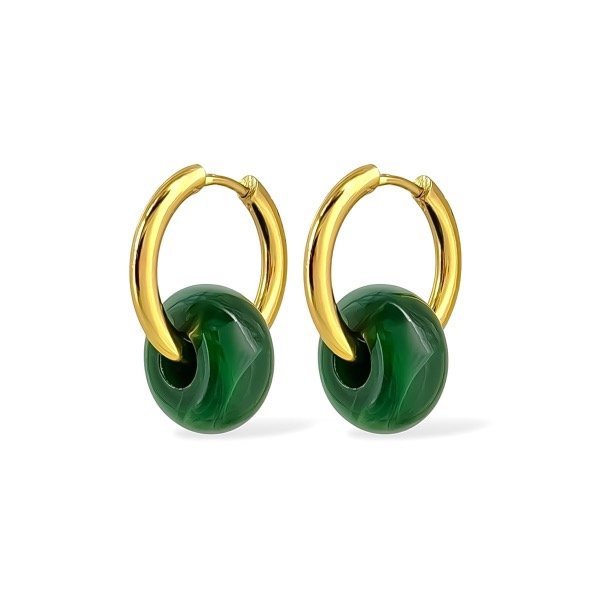 Producto - Argollas de acero dorado con Dona verde
