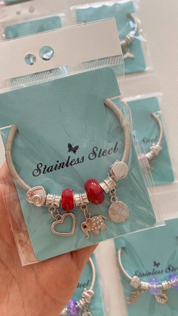 Producto - Pulsera simil Pandora. ACERO. Rojo