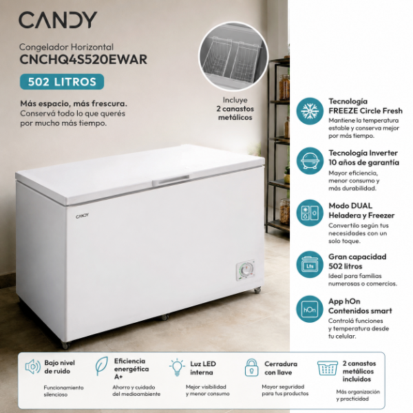 Producto - CONGELADOR HORIZONTAL CANDY CNCHQ4S520EWAR - 502 L - INVERTER - MODO DUAL