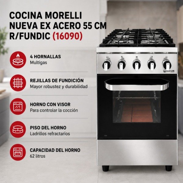 Producto - COCINA MORELLI NUEVA EX ACERO 55 CM R/FUNDIC (16090)