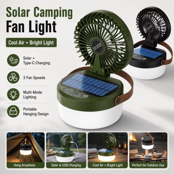 Producto - HG758 Lampara Con Ventilador Portátil Multiuso Recarga Usb/solar - 1