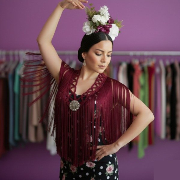 Producto - Tira De Flecos De Seda Para Escote Zig Zag Bordó