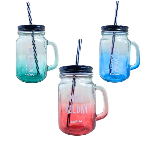 Producto - VASO VIDRIO CON SORBETE 450 ML FRASES 030645