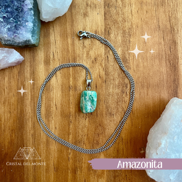 Producto - Dije amazonita + cadena acero quirúrgico