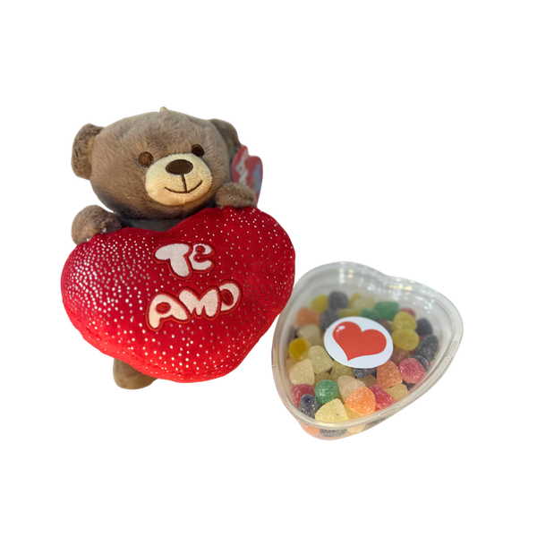 Producto - Oso de peluche varios modelos incluye caja de gomitas de colores