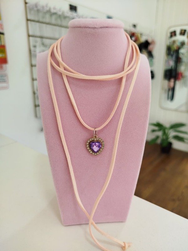 Producto - Choker lazo salmon CORAZON VIOLETA