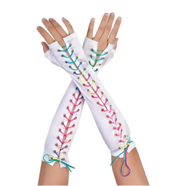 Producto - Guantes largos blancos con cordones multicolor (40cm)