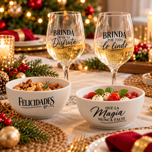 Producto - Set Deluxe Fiestas, 2 copas de vino de 600ml más 2 cuencos de de 350cc en caja - 2
