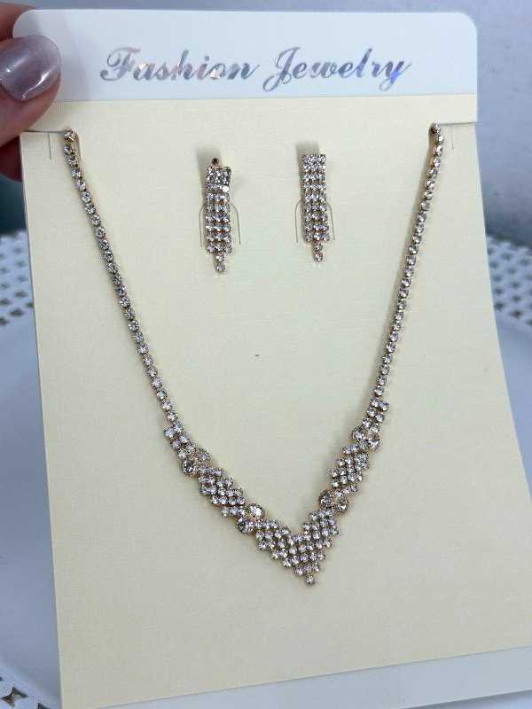 Producto - CF0045 Conjunto full strass dorado collar gargantilla + aros