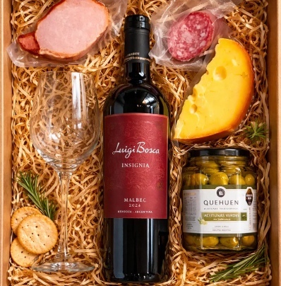 Producto - Box Regalo Vino Luigi Bosca Malbec + Copa Y Picada