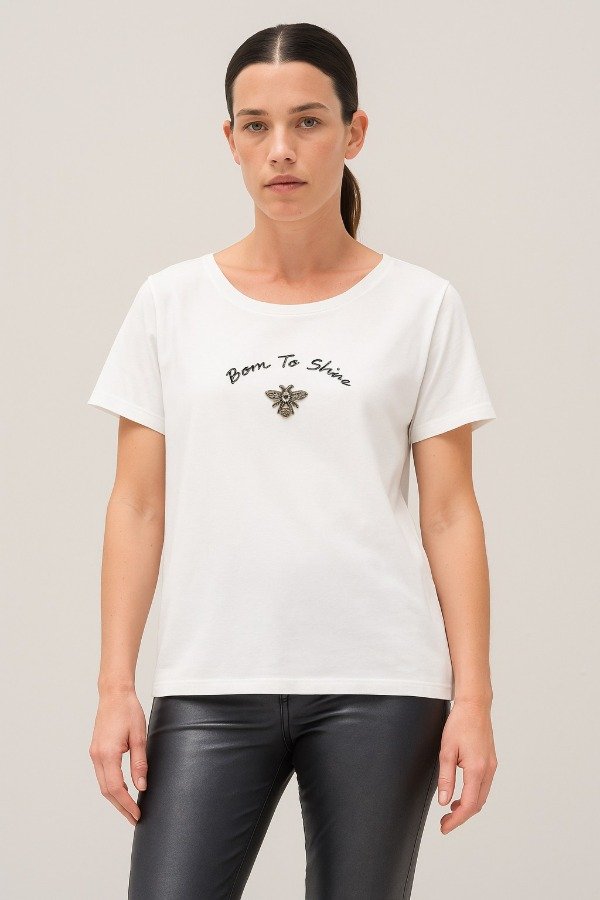 Producto - REMERA M/C BORN TO SHINE Y APLIQUE