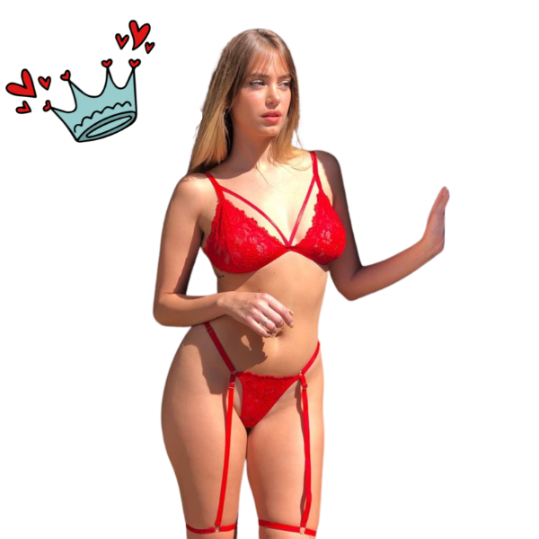 Producto - Conjunto de Puntilla con Arnes Rojo - Malena