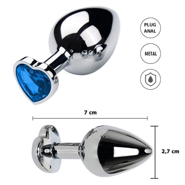 Producto - Plug anal metálico corazon talle S azul
