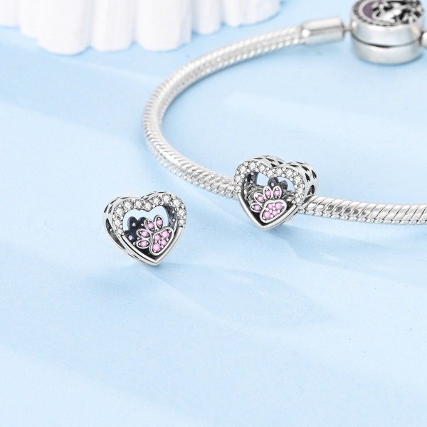 Producto - Charm Huellita Rosa (Plata)