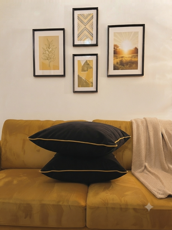 Producto - Almohadon de Pana Negra vivo Mostaza