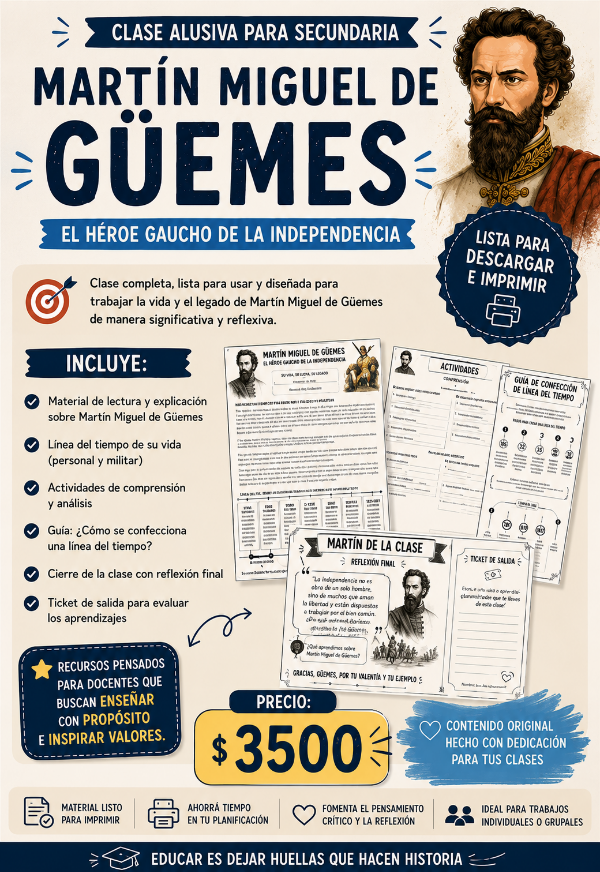 Producto - CLASE ALUSIVA PARA SECUNDARIA: MARTÍN MIGUEL DE GÜEMES