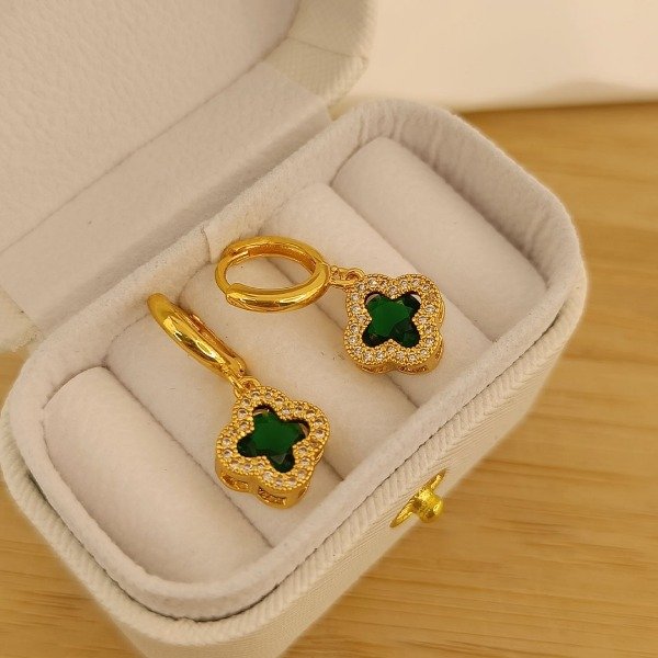 Producto - Aros Acero Gold Premium Van Cleef Cubic Green
