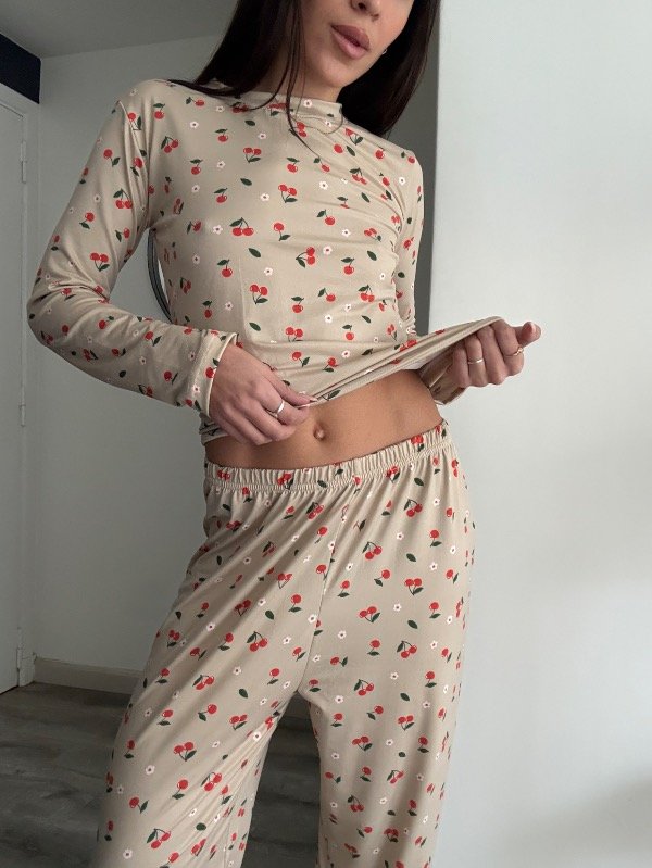 Producto - Pijama Algodon Soft Beige con Cerezas - 3