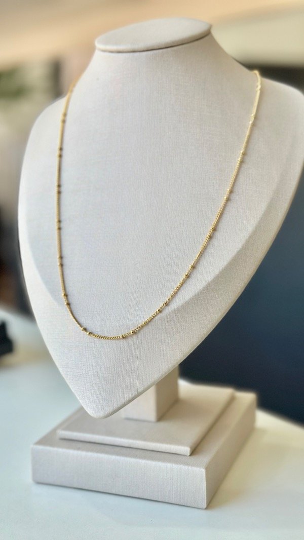 Producto - Cadena Grumet fina con bolitas doble 50cm laminada en oro 18k
