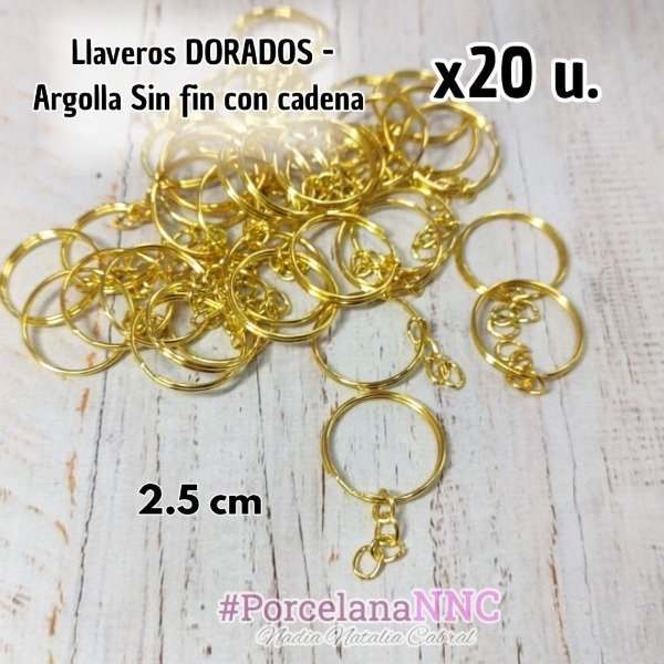 Producto - Llaveros DORADOS -Argolla Sin fin con cadena x20 un