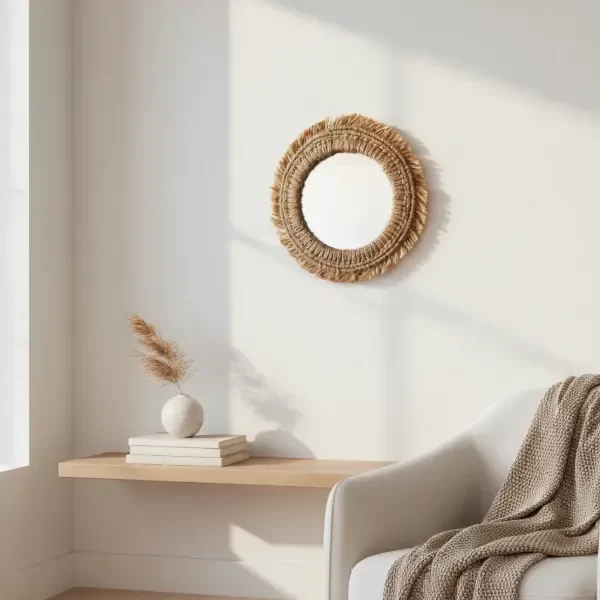 Producto - Espejo de Yute en Macramé Amelie 35 cm totales (espejo solo 24 cm)