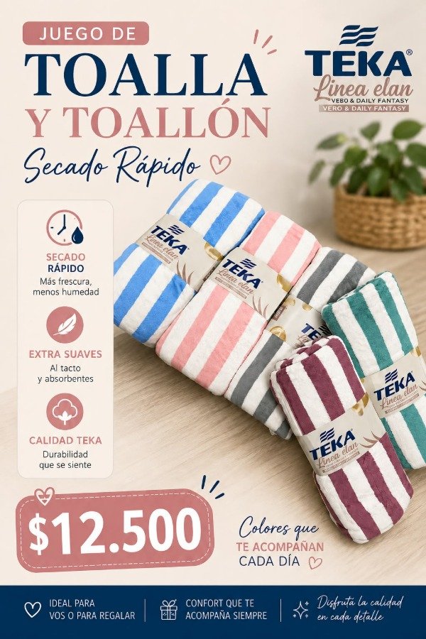 Producto - JUEGO DE TOALLA Y TOALLON SECADO RAPIDO