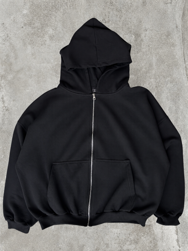 Producto - Campera algodón zip negra lisa