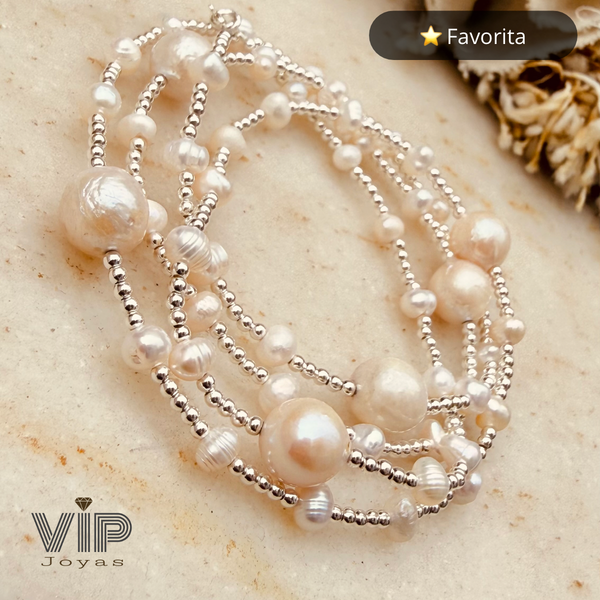 Producto - Pulsera Chilenita Perlas Bolitas Plata 925 4 Vueltas