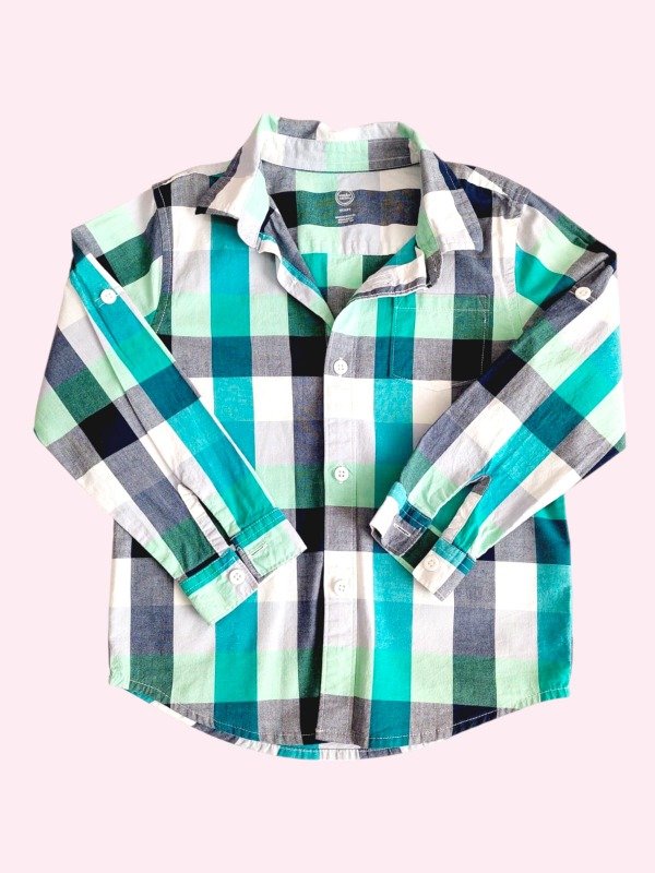 Producto - Camisa manga larga cuadrille verde con azul Wonder Nation 5 años
