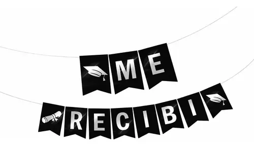 Producto - Banderín Me recibí negro con plateado - 2