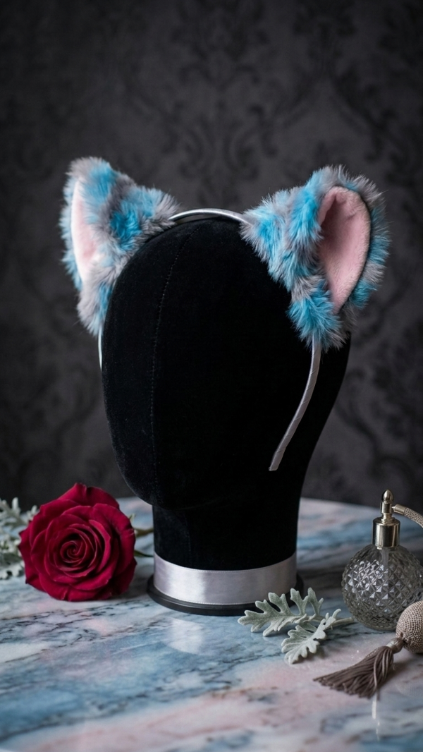 Producto - Vincha de gato cheshire gris y celeste - Alicia en el pais de las maravillas - 5