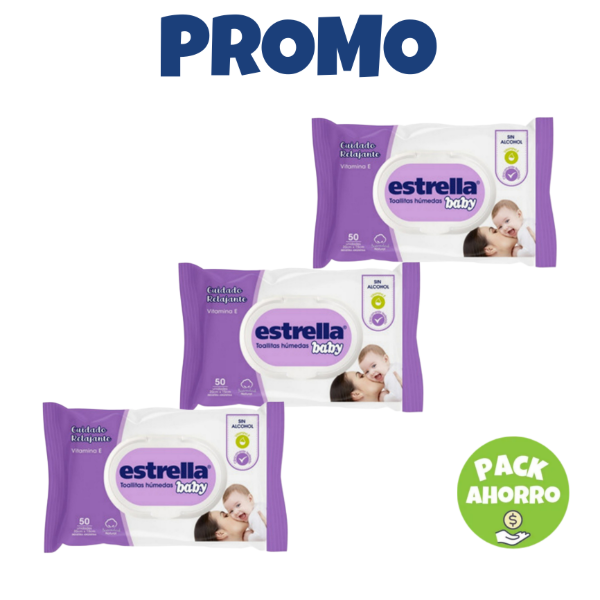 Producto - Promo Estrella Baby Pack x3 Toallitas Húmedas Cuidado Relajante150 unidades